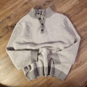 VTG Lorenzo Magni Italian Knit Sweater Hi Button Collar Gray Made Italy XL 23x25